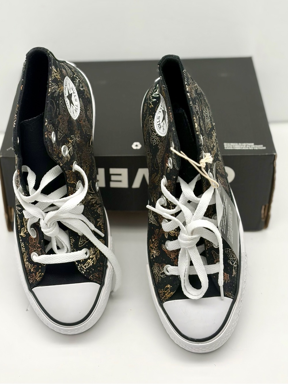 Converse Black High-Top All Star Sneakers with Gold Butterfly Print - Picture 7 of 11